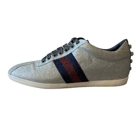 Gucci Bambi Silver Glitter Web Sneaker 39 Spiked